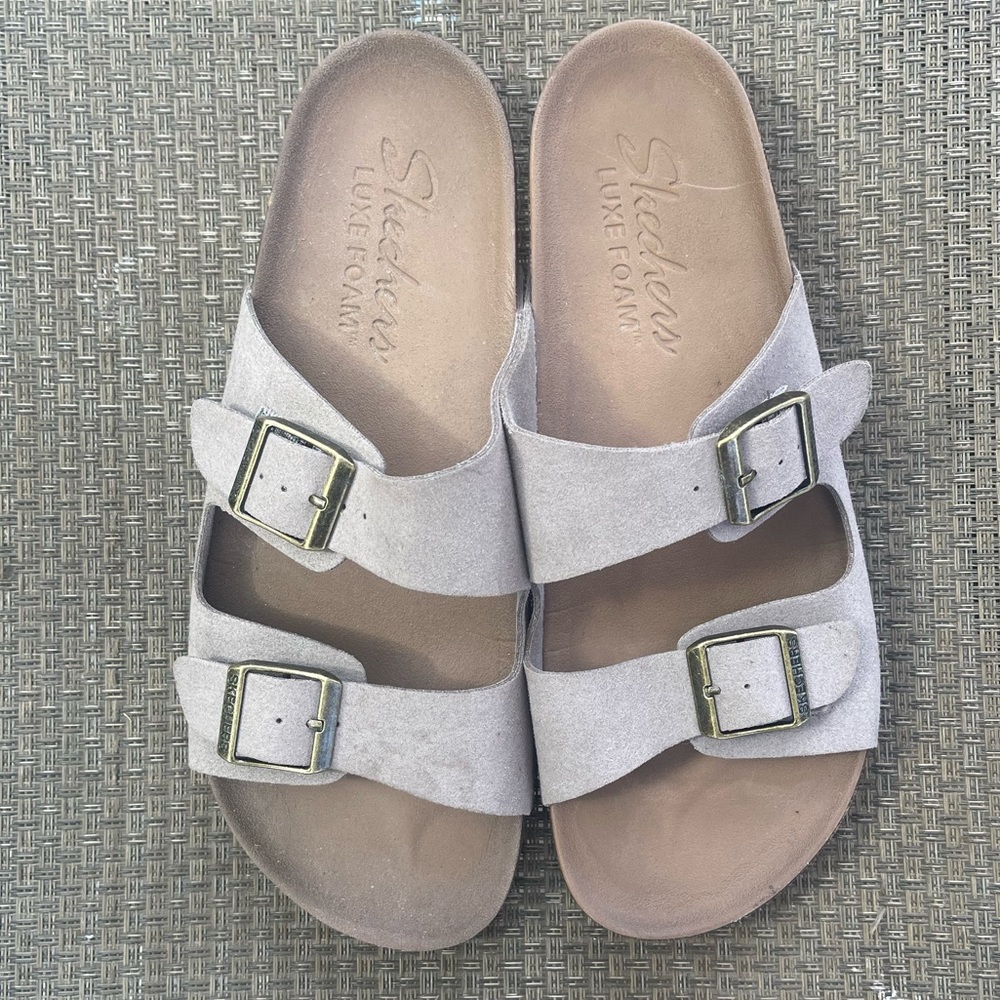 Skechers Women's Luxe Foam Double Strap Relaxed Fit Sandals Brown Size 9